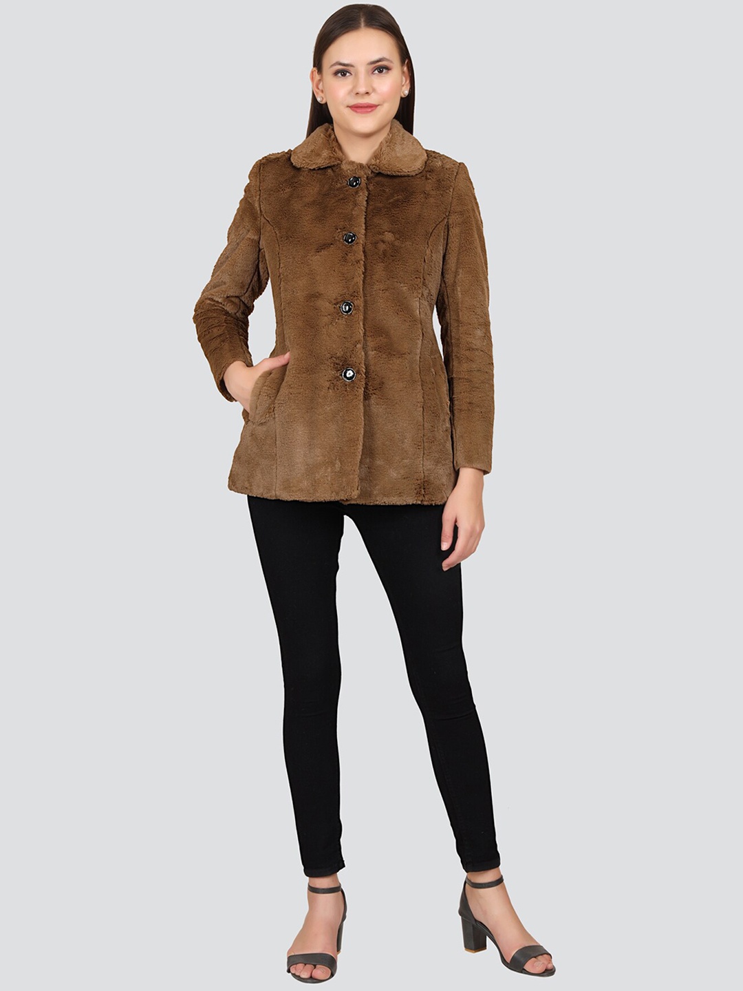 

YOUNG CLUB CLASSIC Women Brown Spread Collar Overcoats