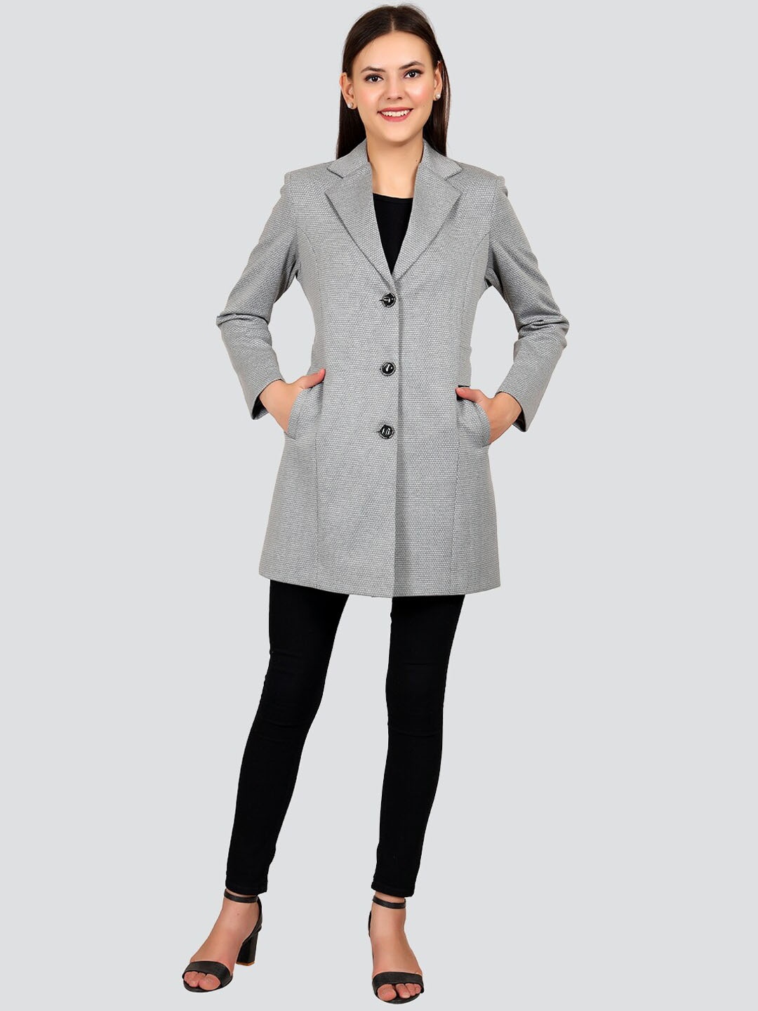 

YOUNG CLUB CLASSIC Women Sky Blue Self-Design Woolen Overcoats