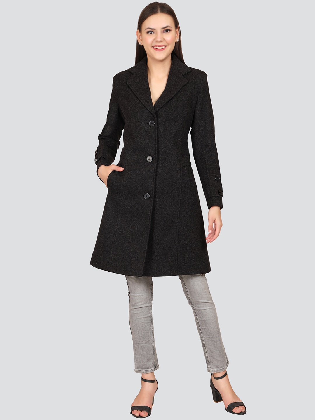 

YOUNG CLUB CLASSIC Women Black Woolen Winter Over Coat