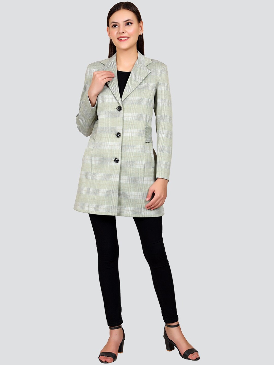 

YOUNG CLUB CLASSIC Women Light Green Single-Breasted Overcoat