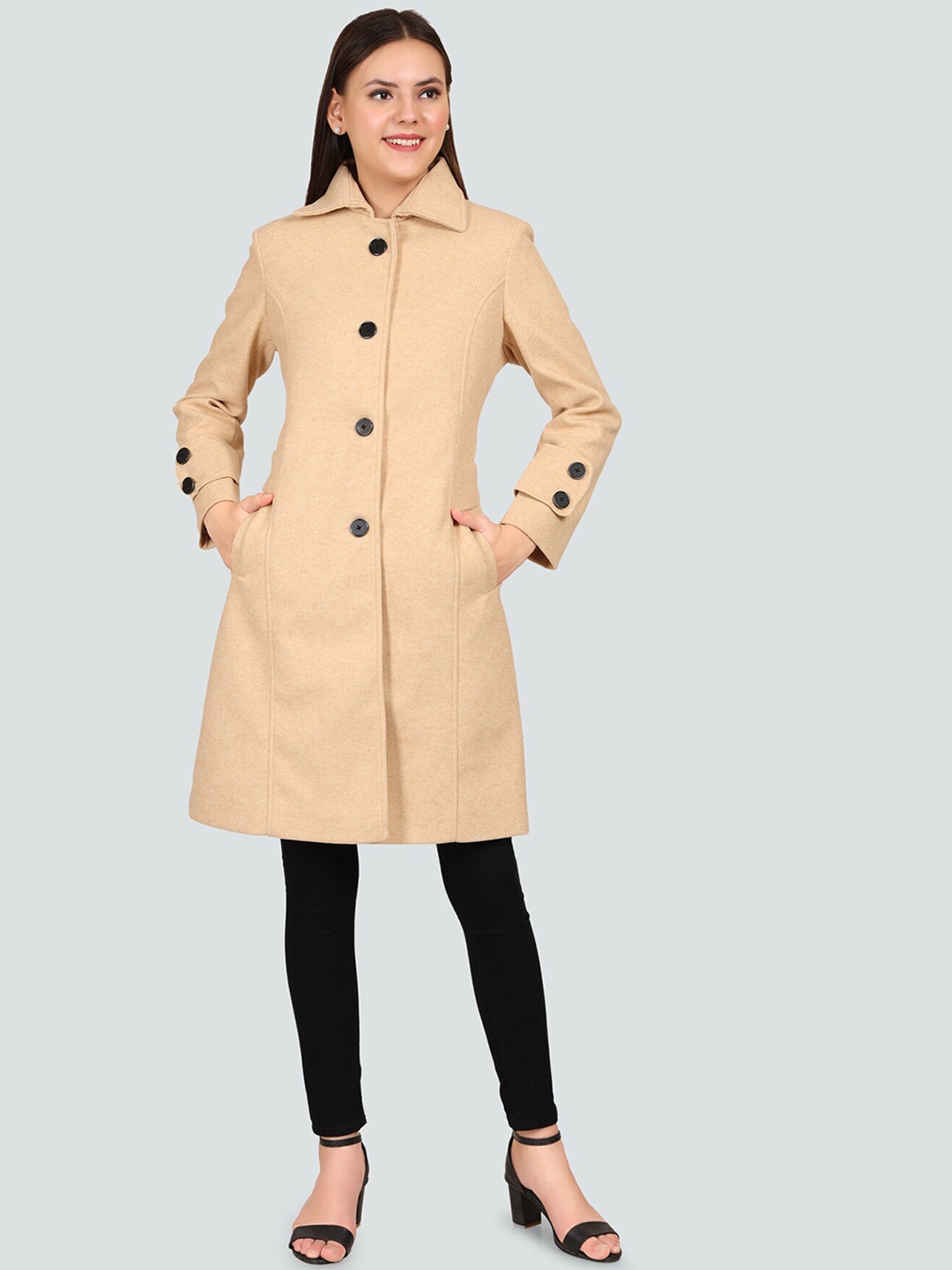 

YOUNG CLUB CLASSIC Women Beige Woollen Pea Coat