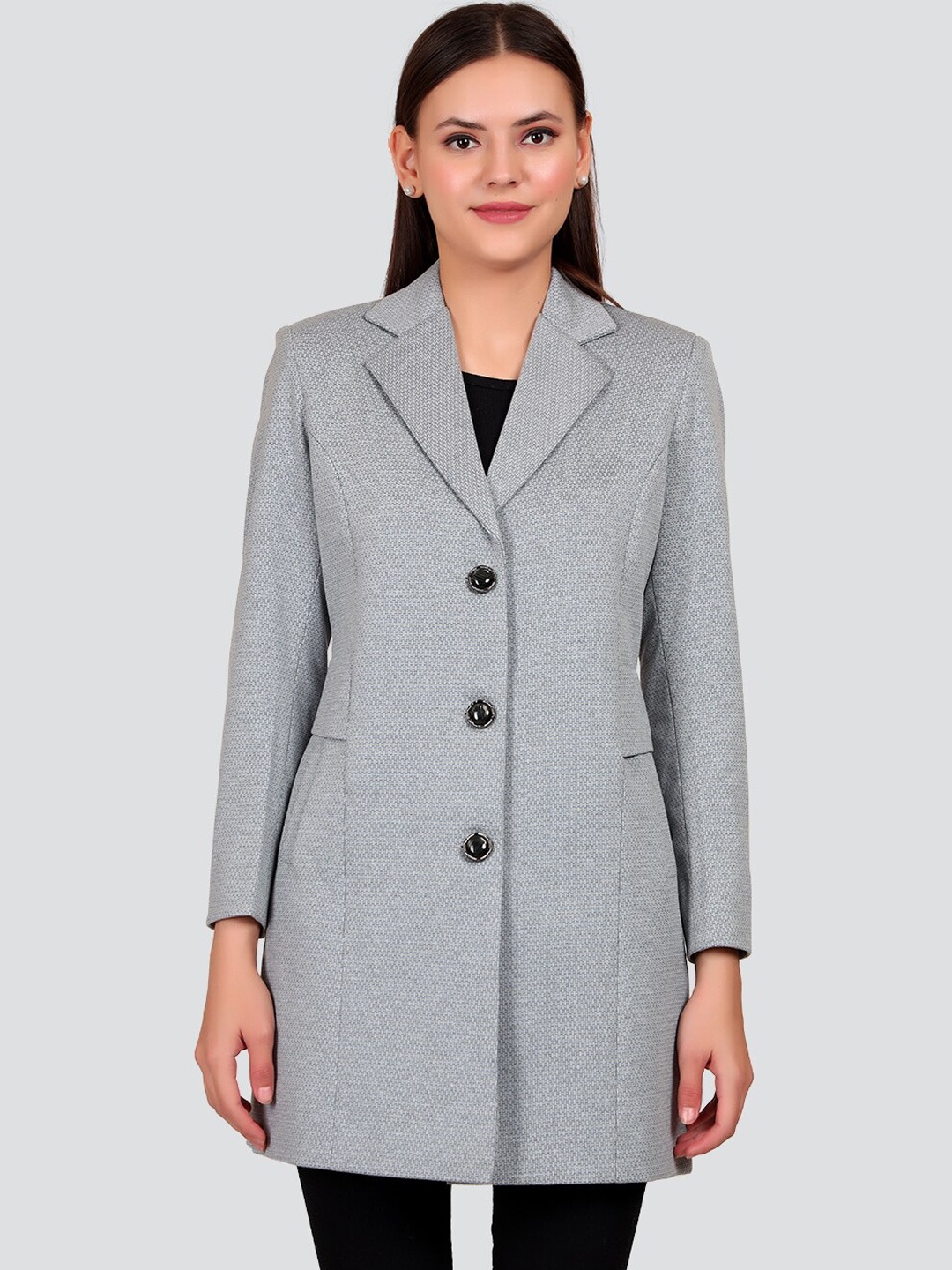 

YOUNG CLUB CLASSIC Women Grey Woolen Winter Over Coat