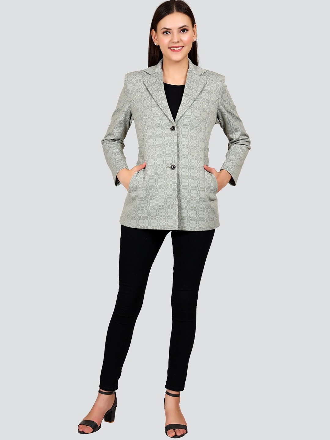 

YOUNG CLUB CLASSIC Women Green Printed Woollen Coats