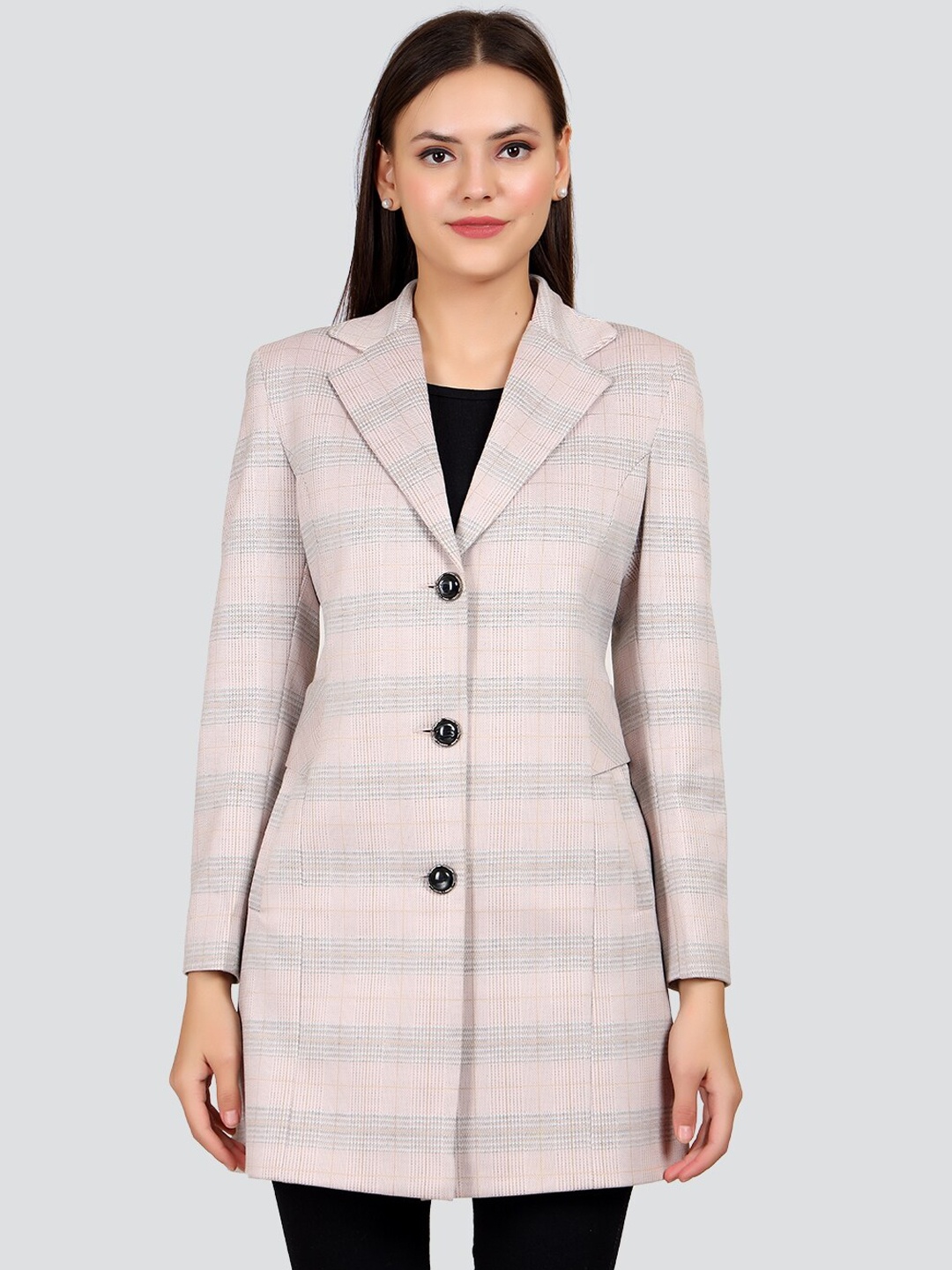 

YOUNG CLUB CLASSIC Women Pink Checked Woolen Winter Over Coat