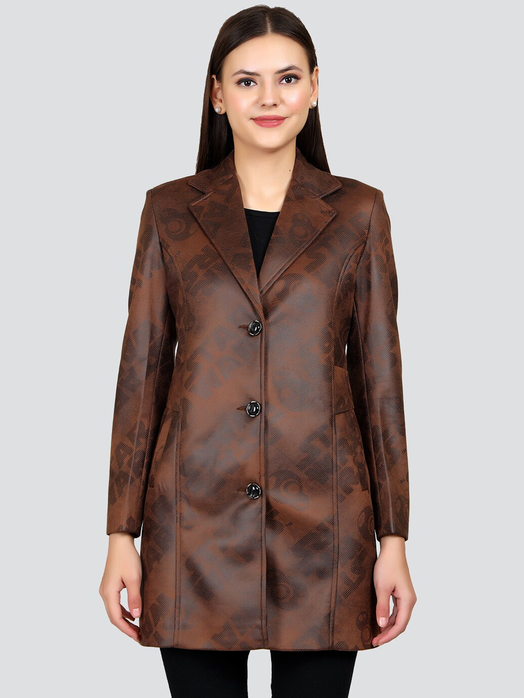 

YOUNG CLUB CLASSIC Women Brown Printed Over Coat