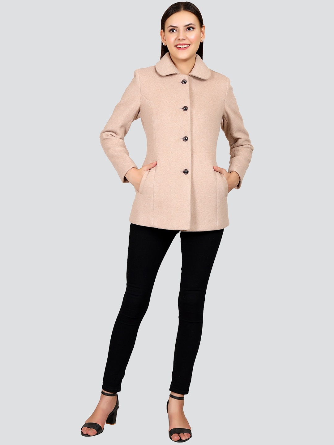 

YOUNG CLUB CLASSIC Women Pink Self-Design Winter Peacoat