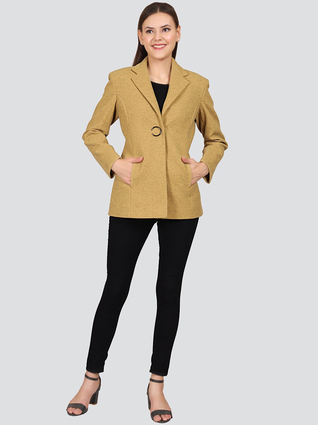 

YOUNG CLUB CLASSIC Women Mustard Yellow Wool Winter Peacoat