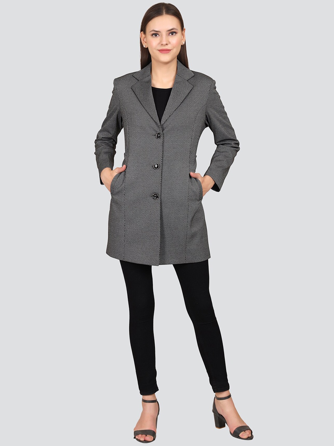 

YOUNG CLUB CLASSIC Women Grey Printed Woollen Coats