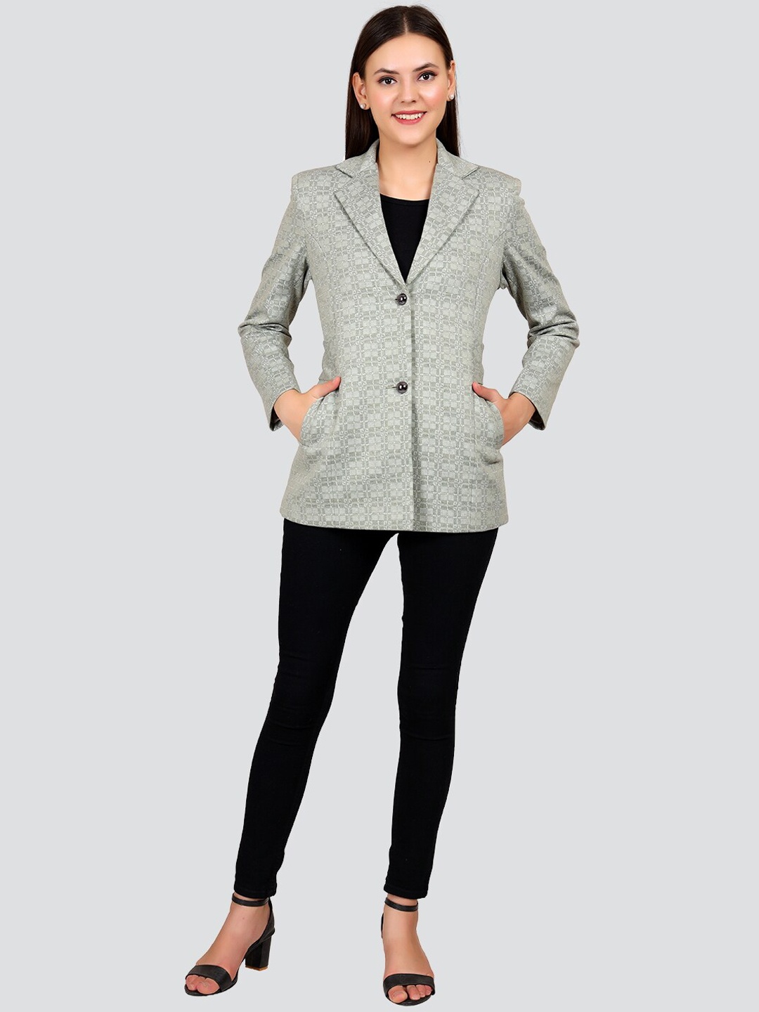 

YOUNG CLUB CLASSIC Women Beige Printed Woollen Coats