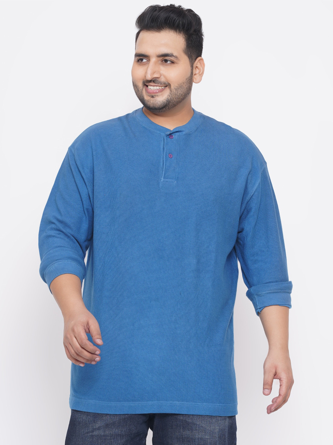 

Santonio Men Blue Cotton Henley Neck T-shirt