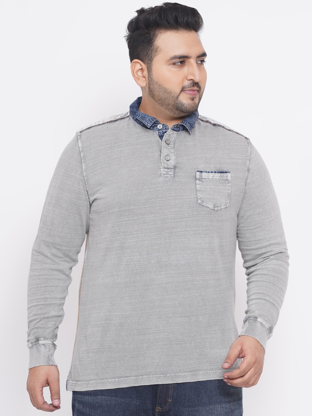 

Santonio Men Grey Cotton Polo Collar T-shirt