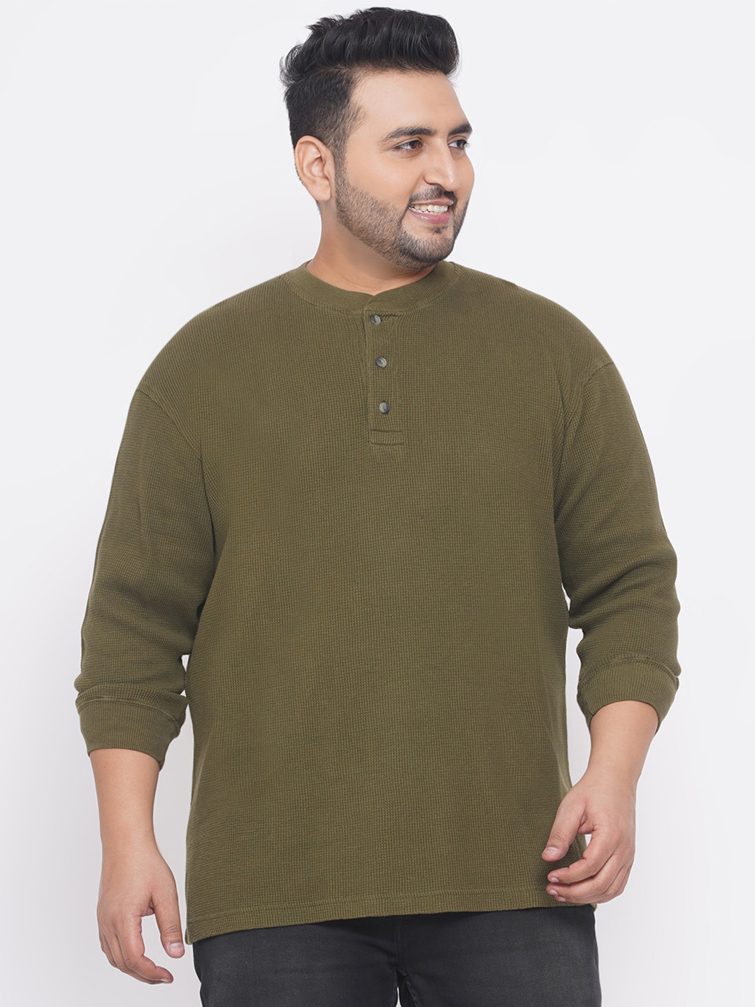 

Santonio Men Green Cotton Henley Neck T-shirt
