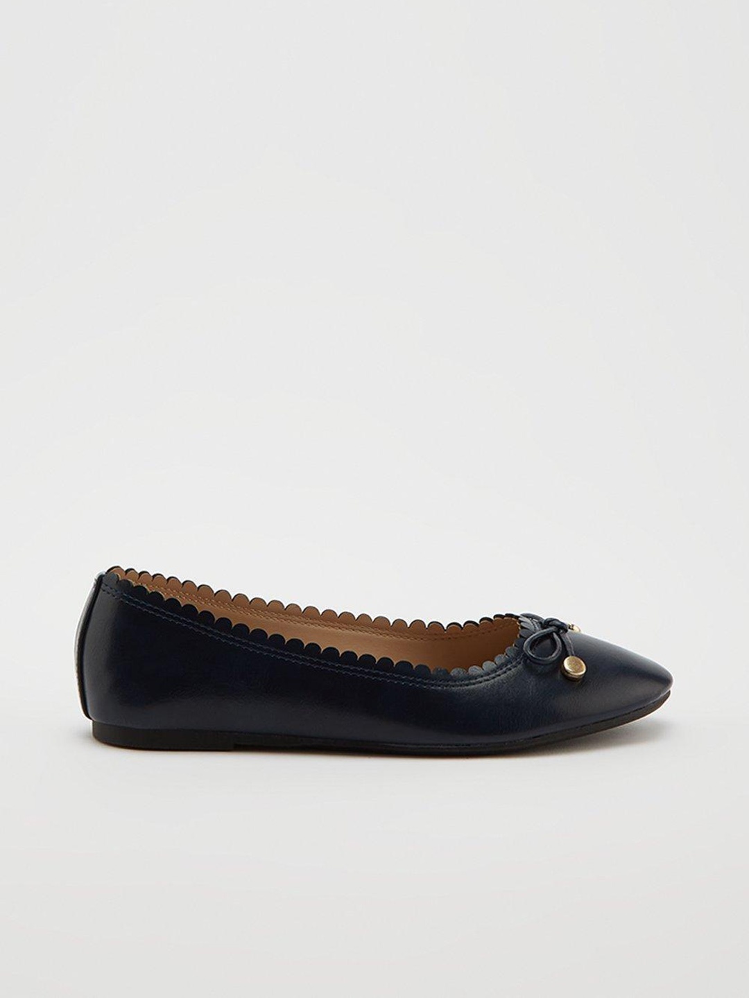

DOROTHY PERKINS Women Navy Blue Wide Fit Bow Ballerinas with Scalloped Edges