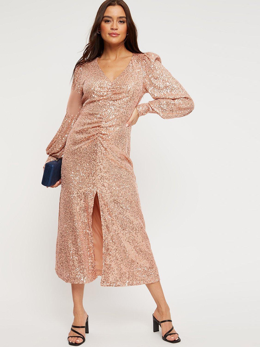 

DOROTHY PERKINS Golden Sequinned A-Line Midi Dress, Gold