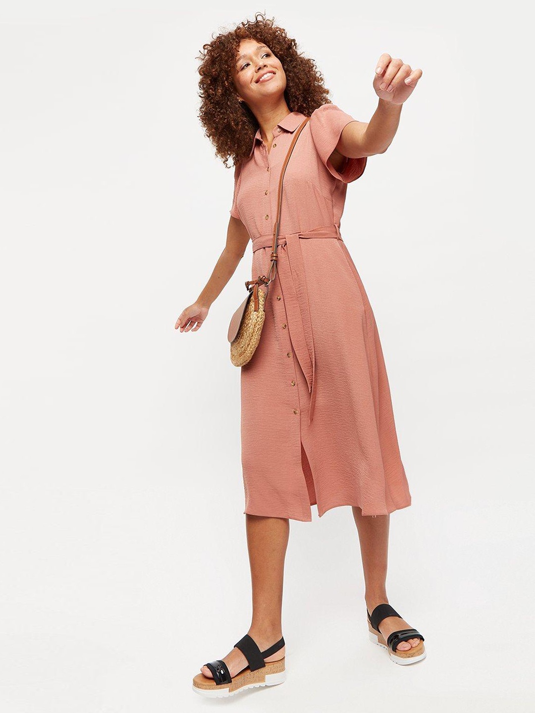 

DOROTHY PERKINS Dusty Pink Solid Shirt Midi Dress, Rose