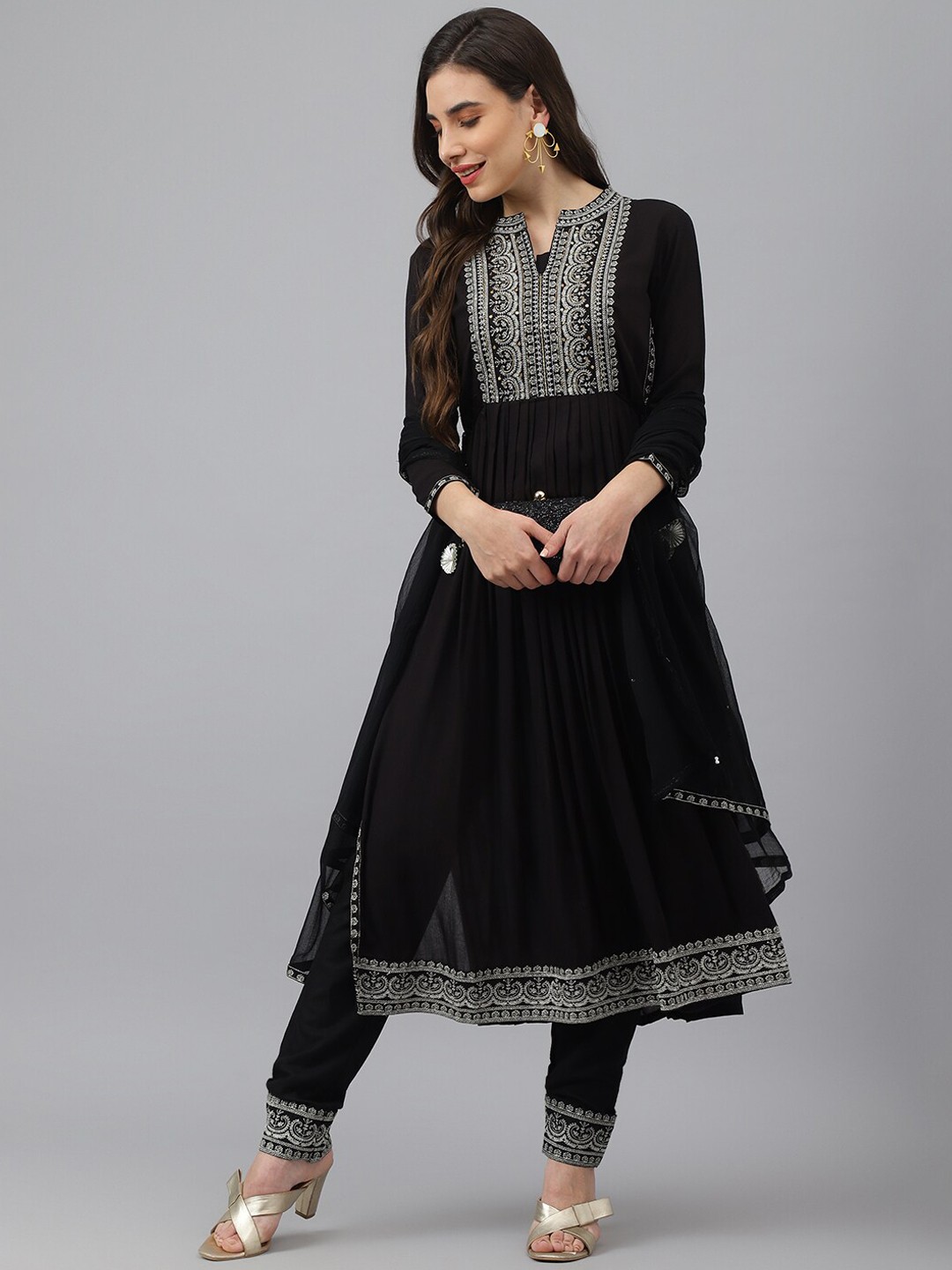 

ADAA JAIPUR Black Ethnic Motifs Embroidered Kurta with Trousers & With Dupatta
