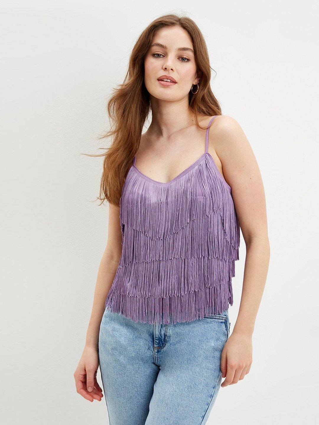 

DOROTHY PERKINS Lavender Fringed Top
