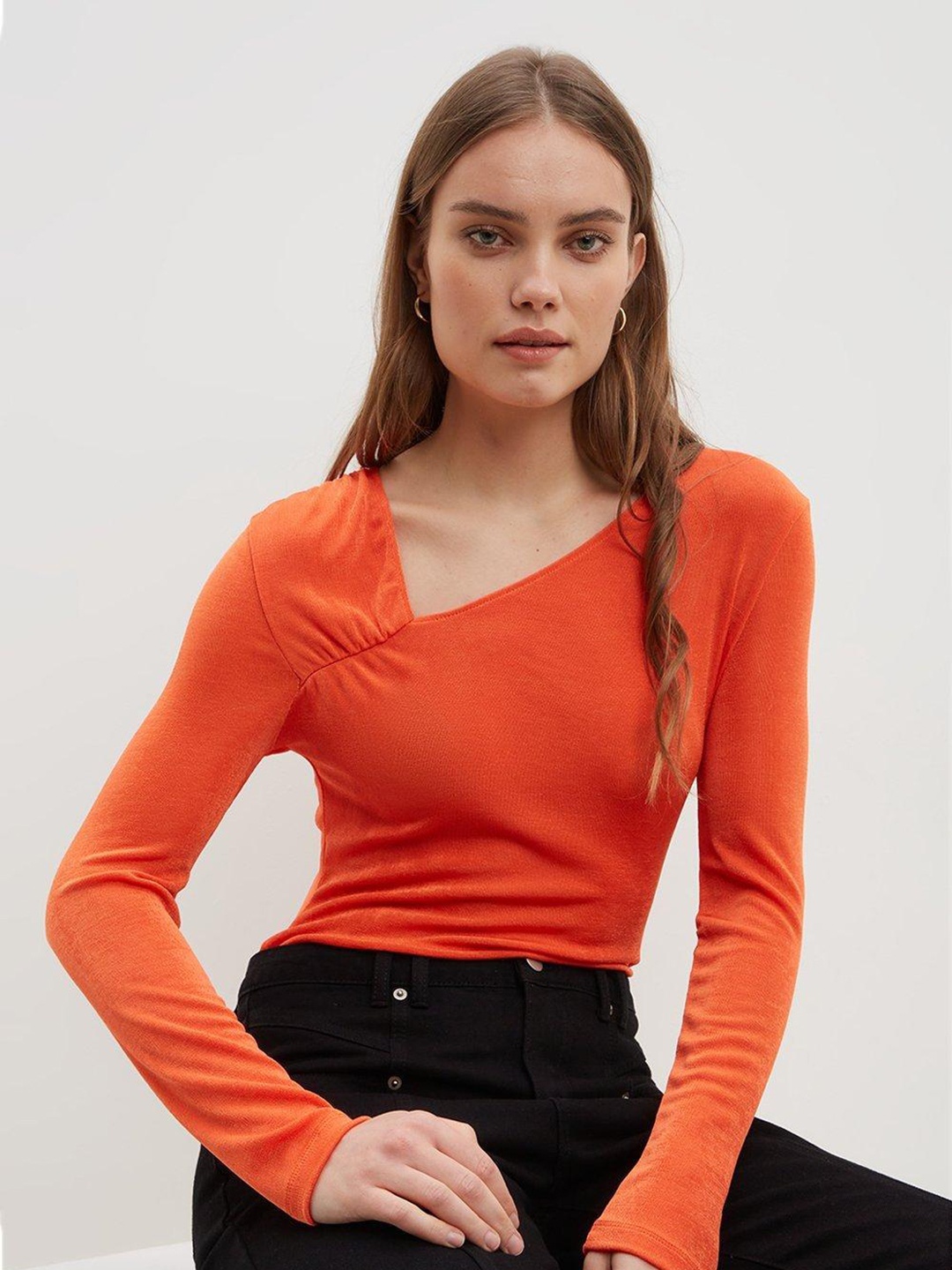 

DOROTHY PERKINS Orange Asymmetric Neck Top