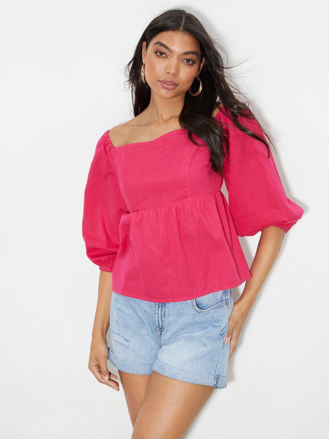 

DOROTHY PERKINS Pink Solid Smocked A-Line Top