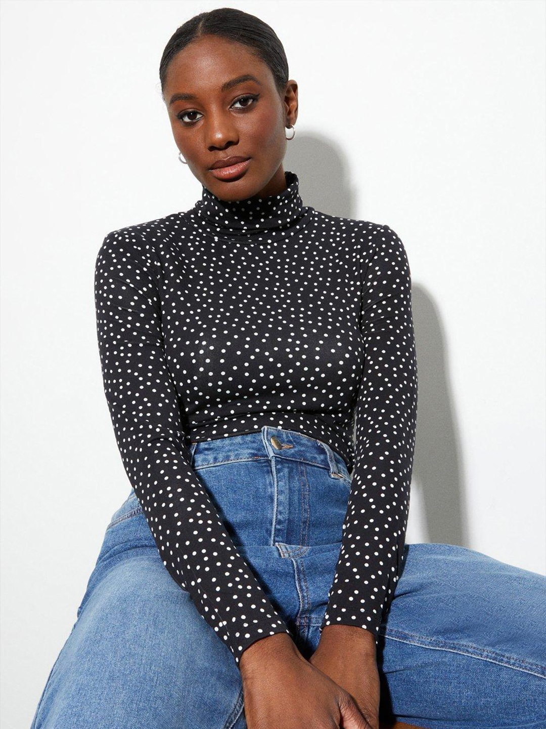 

DOROTHY PERKINS Black & White Polka Print Top