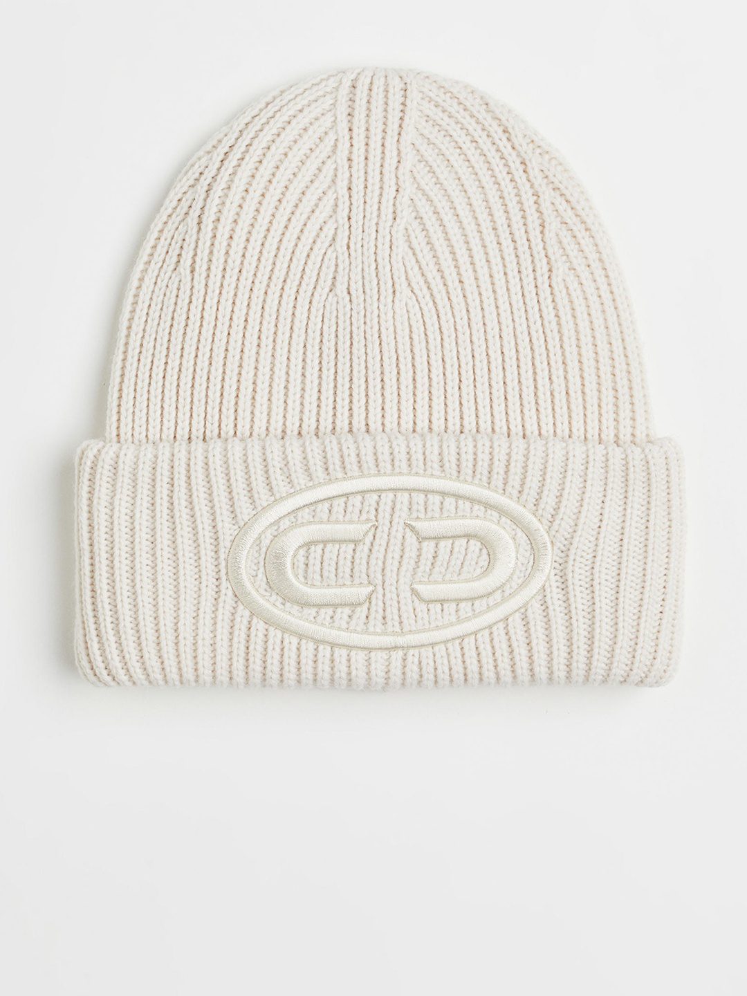 

H&M Women Beige Embroidered Rib-Knit Hat