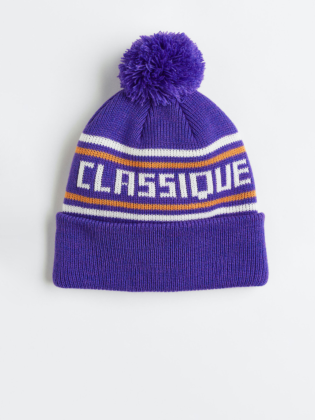 

H&M Women Purple Rib-Knit Pompom Hat