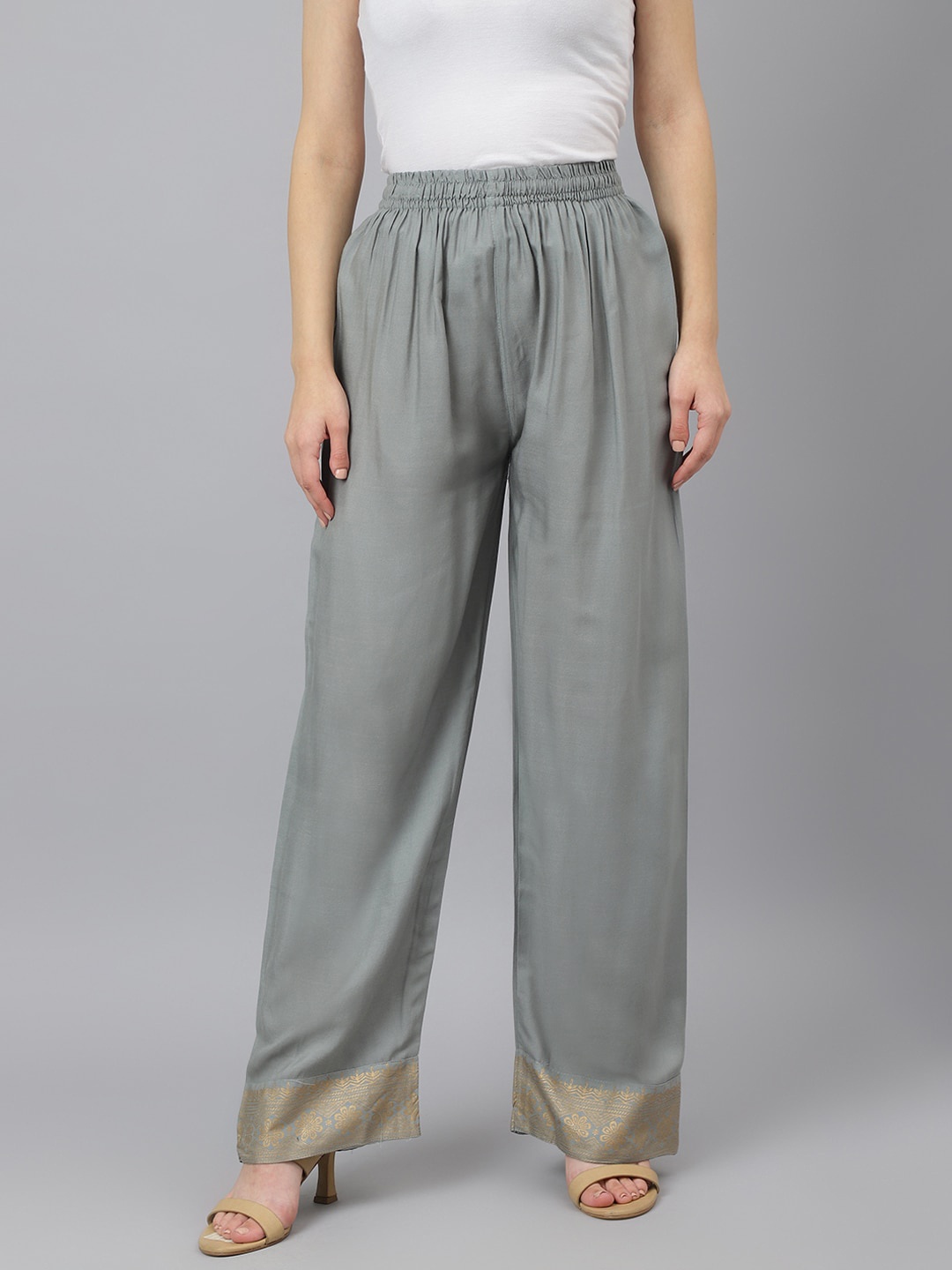 

ADAA JAIPUR Women Grey Solid Knitted Palazzos