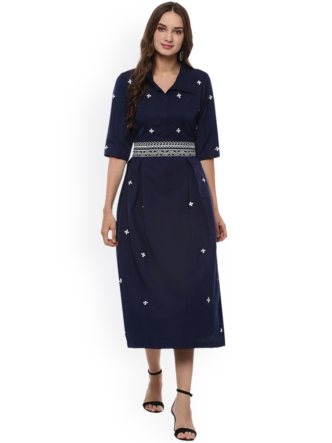 

Kira Women Navy Embroidered Shirt Dress, Navy blue