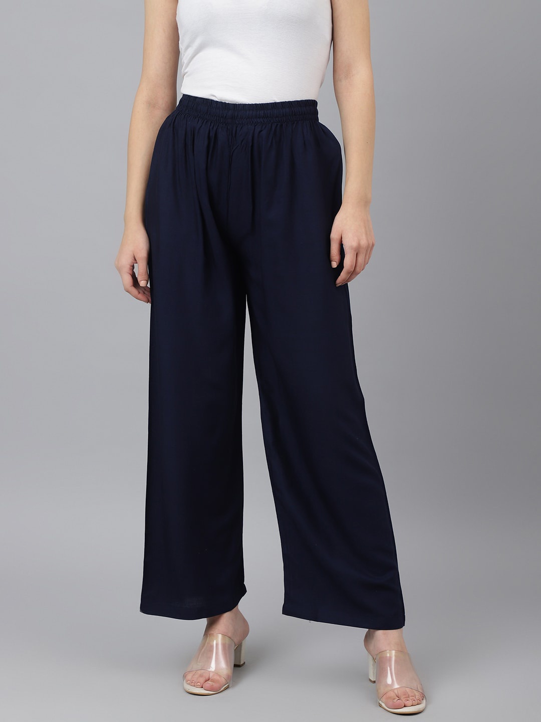 

ADAA JAIPUR Women Navy Blue Solid Knitted Palazzos
