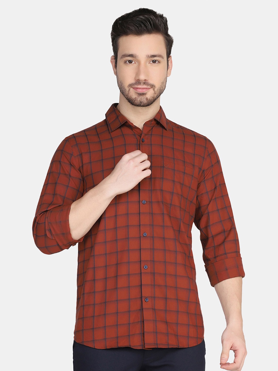 

Blackberrys Men Rust Slim Fit Tartan Checked Casual Shirt