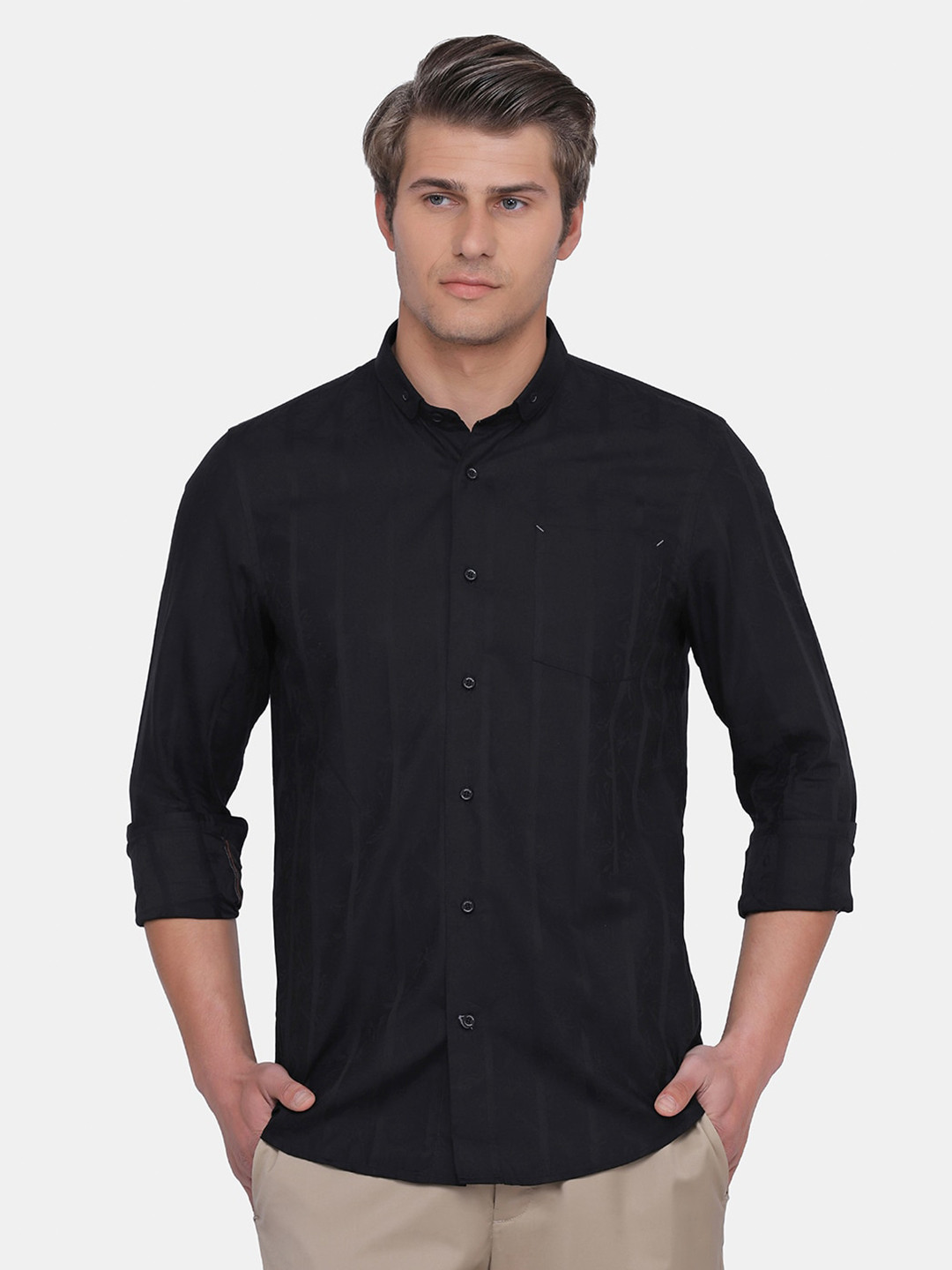 

Blackberrys Slim Fit Floral Printed Cotton Casual Shirt, Black