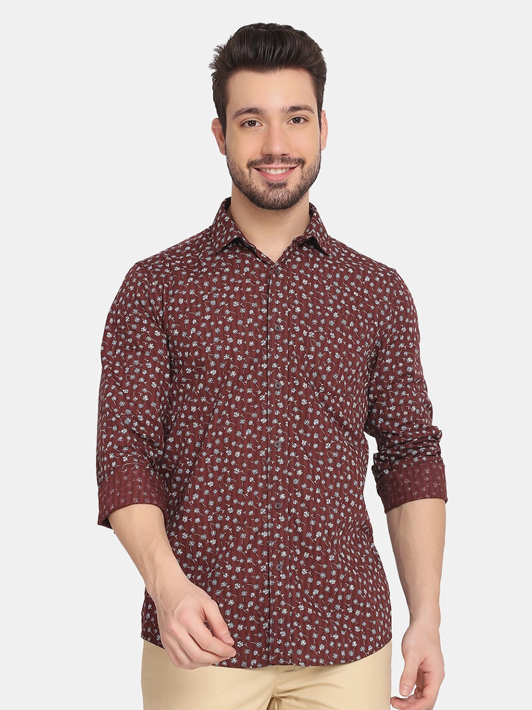 

Blackberrys Men Brown Slim Fit Floral Printed Cotton Casual Shirt