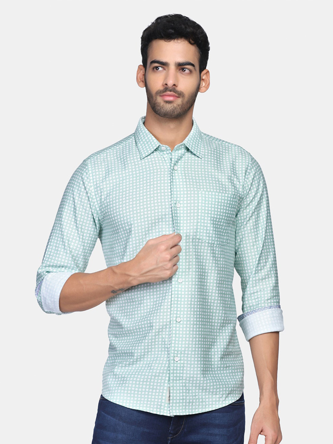 

Blackberrys Men Slim Fit Printed Cotton Casual Shirt, Green