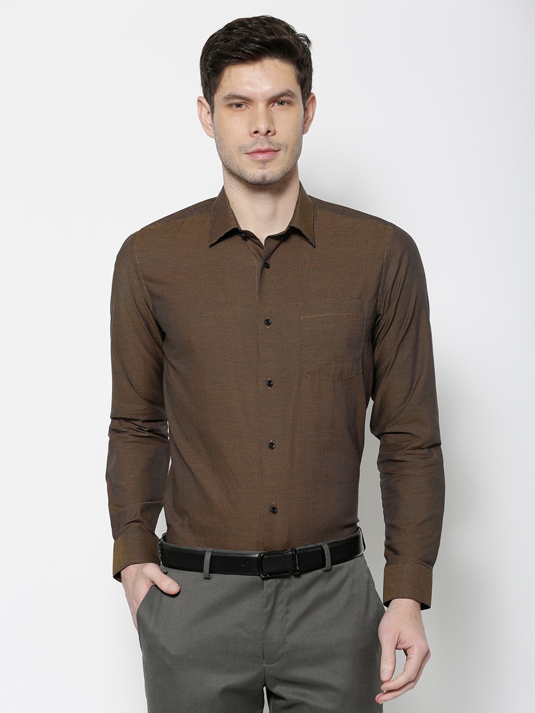 

Blackberrys Men Slim Fit Cotton Formal Shirt, Brown