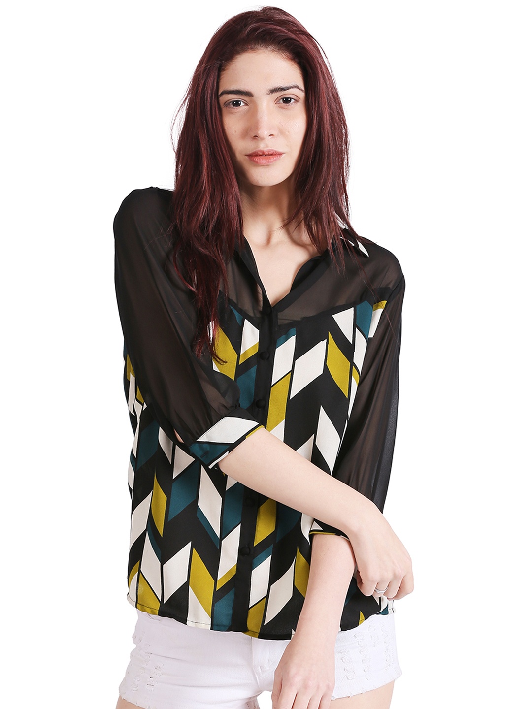 

Noi Women Green & Black Regular Fit Printed Casual Shirt