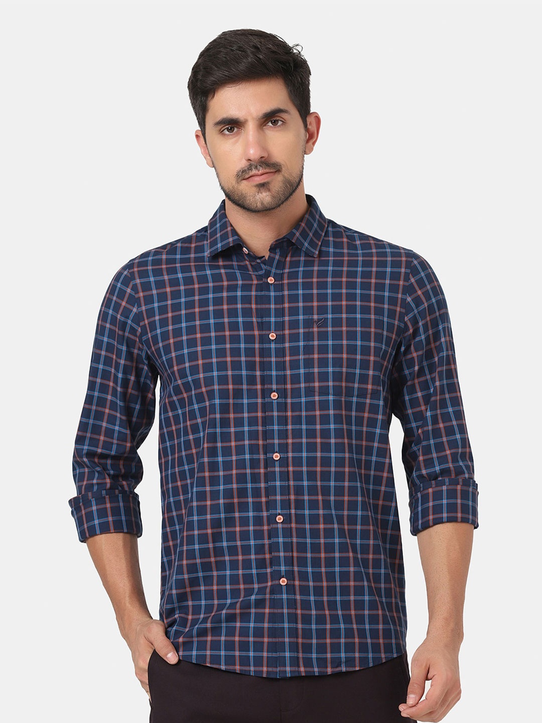 

Blackberrys Men Navy Blue Slim Fit Checked Casual Shirt