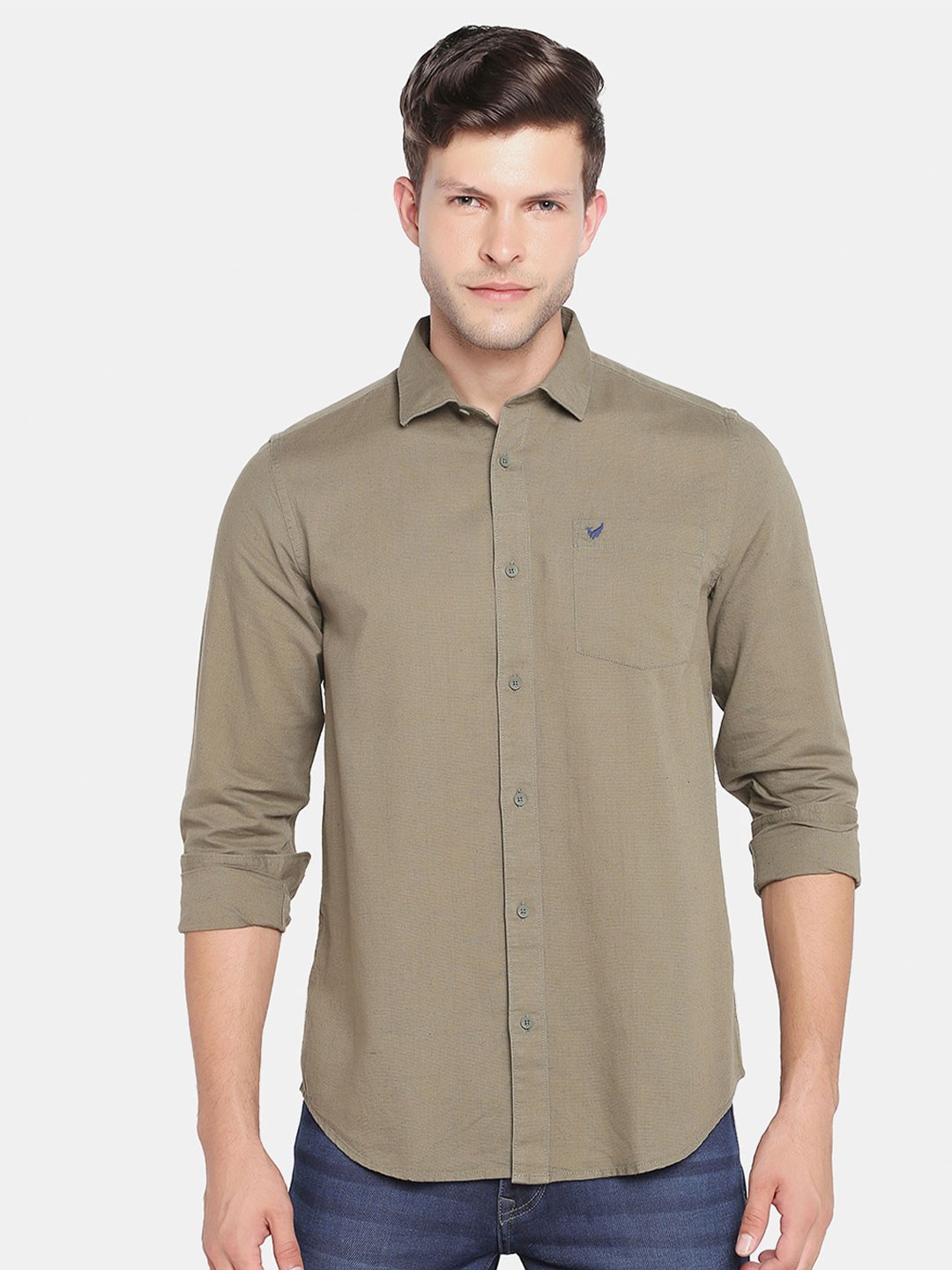

Blackberrys Men Olive Green Slim Fit Casual Shirt