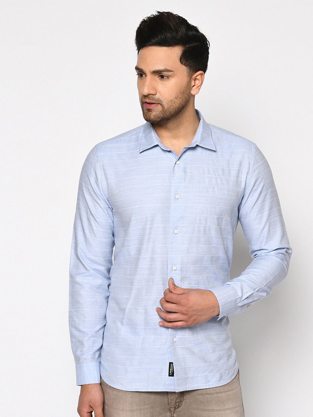 

Blackberrys Men Slim Fit Horizontal Stripes Striped Casual Shirt, Blue