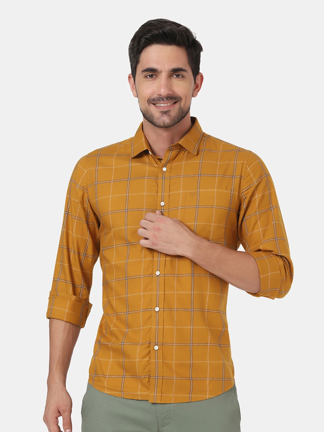 

Blackberrys Slim Fit Cotton Checked Casual Shirt, Yellow