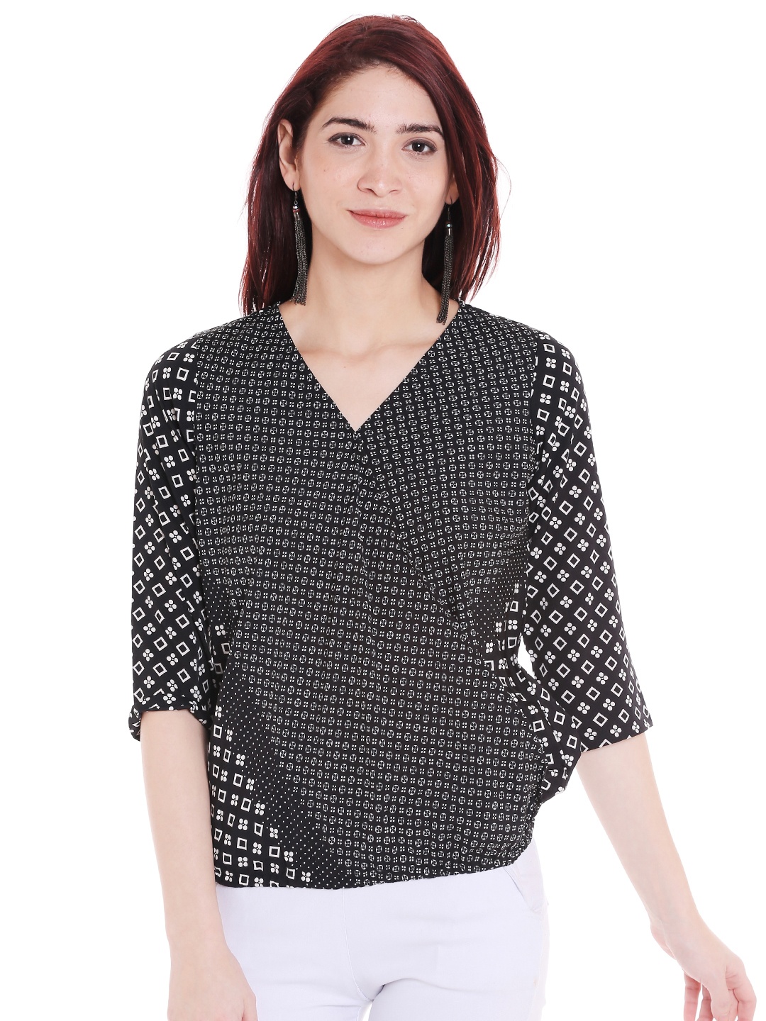 

Style Quotient Women Black Printed Blouson Top