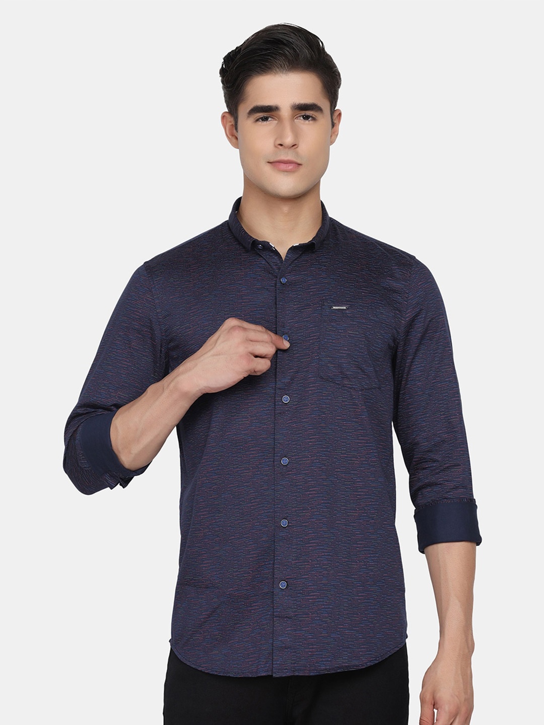 

Blackberrys Men Skinny Fit Printed Casual Cotton Shirt, Navy blue