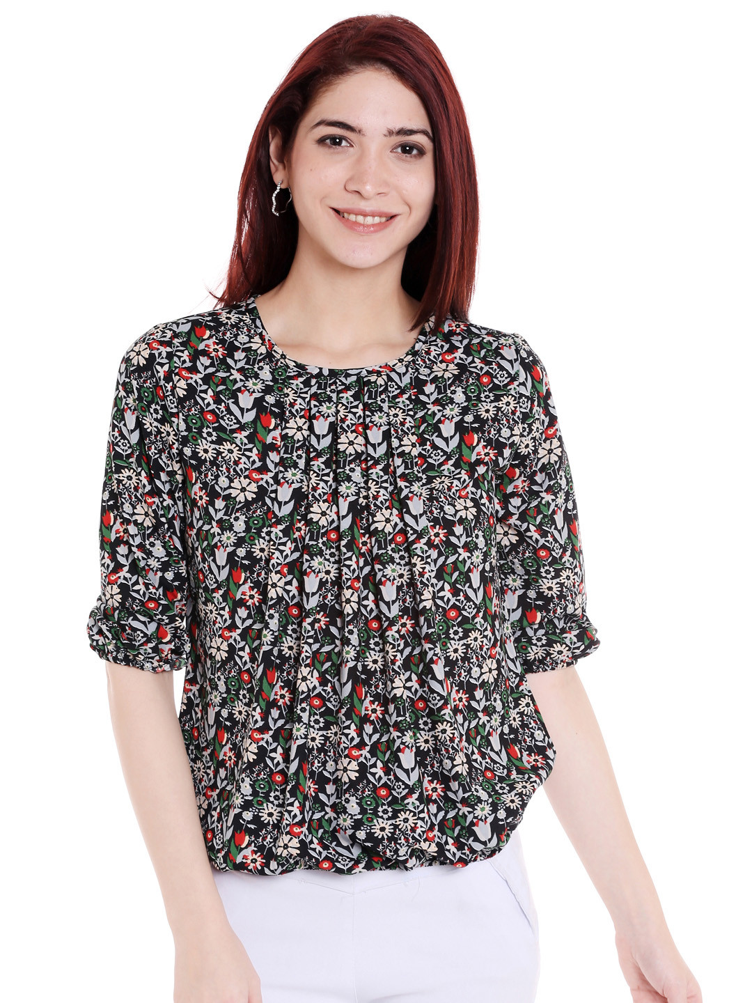 

Style Quotient Women Black Striped Blouson Top