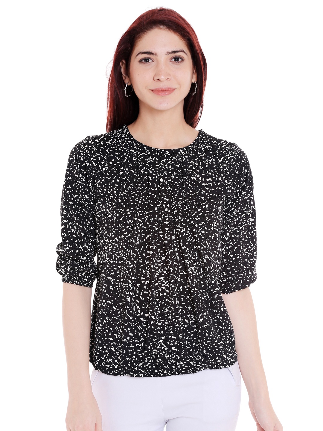 

Style Quotient Women Black Printed Blouson Top