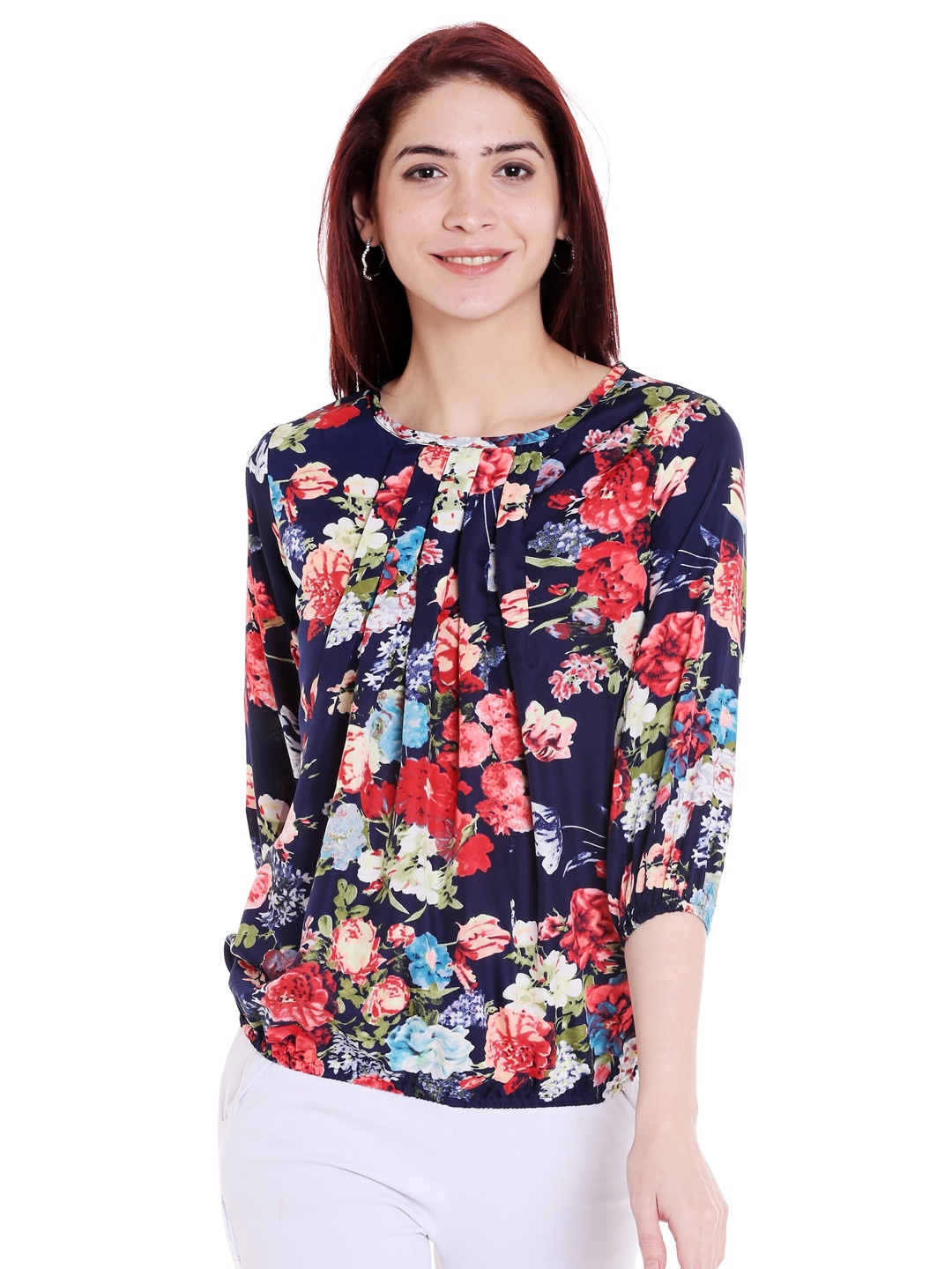

Style Quotient Women Navy Blue Printed Blouson Top