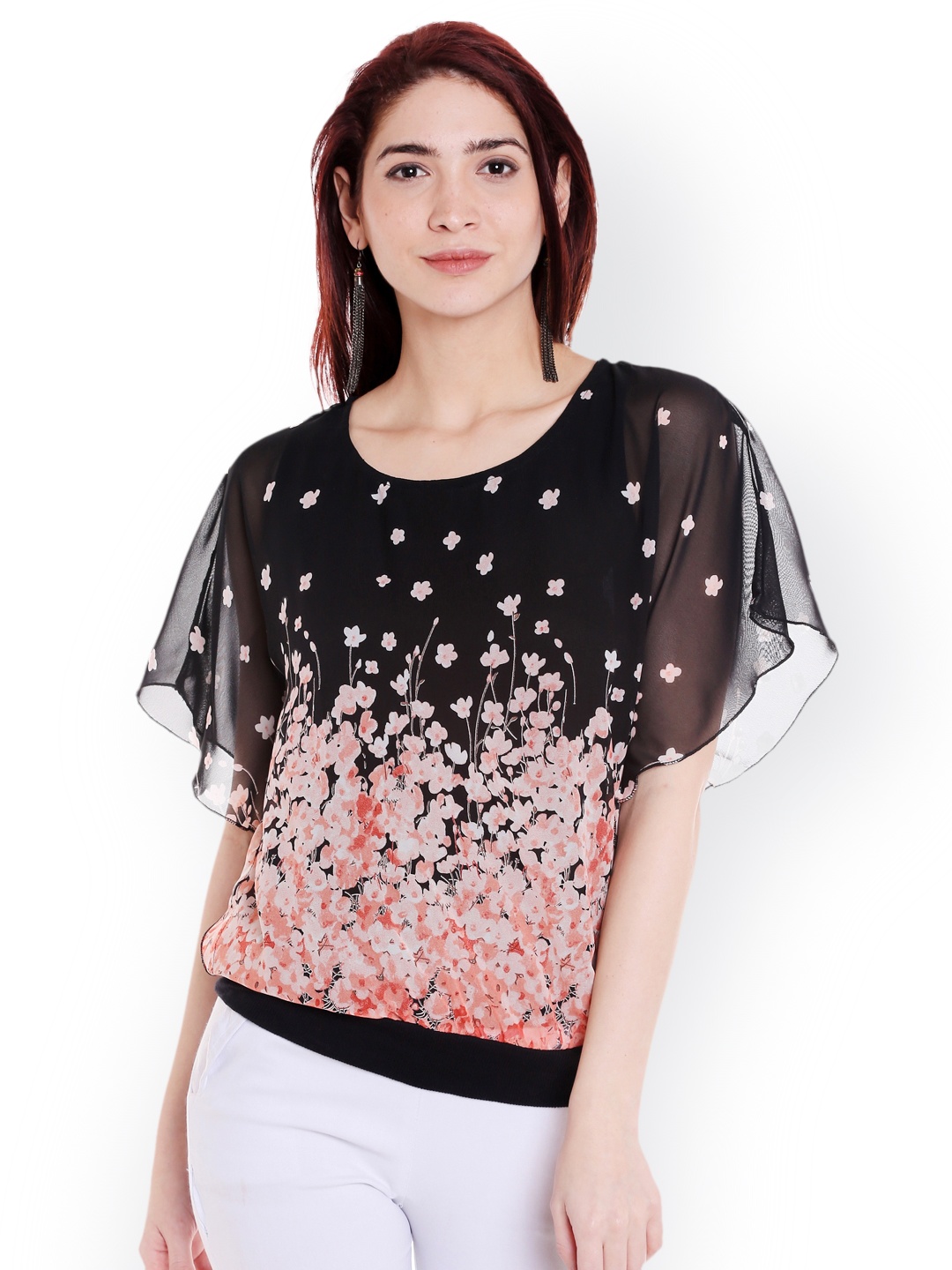 

Style Quotient Women Black Printed Blouson Top