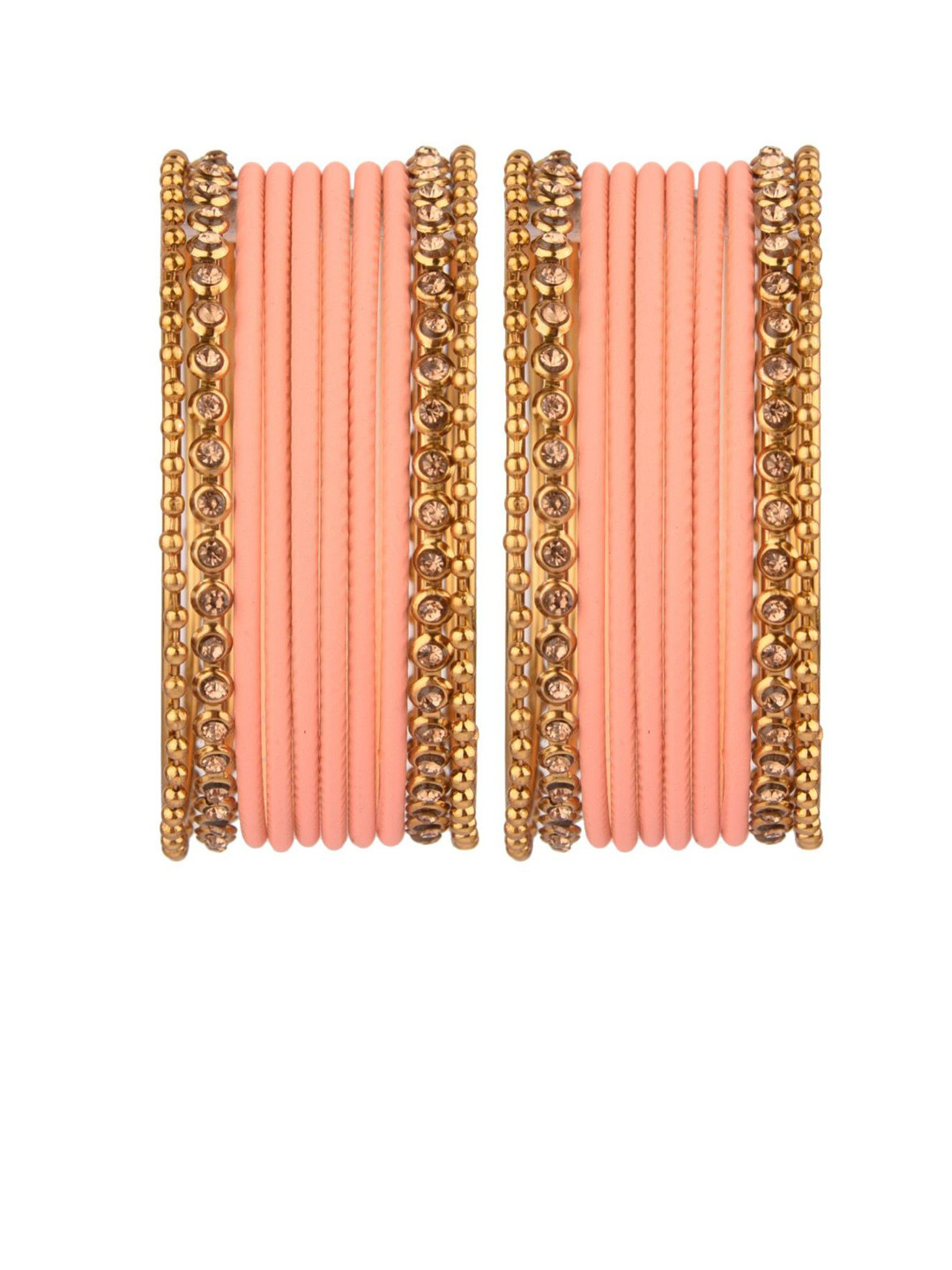 

Efulgenz Antique Designer 22-Pcs Gold-Plated & Peach Bangle Set