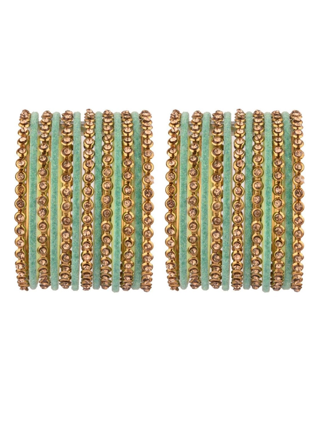 

Efulgenz Antique Designer Contemporary Set Of 26 Green Gold-Plated & Crystal-Studded Bangles