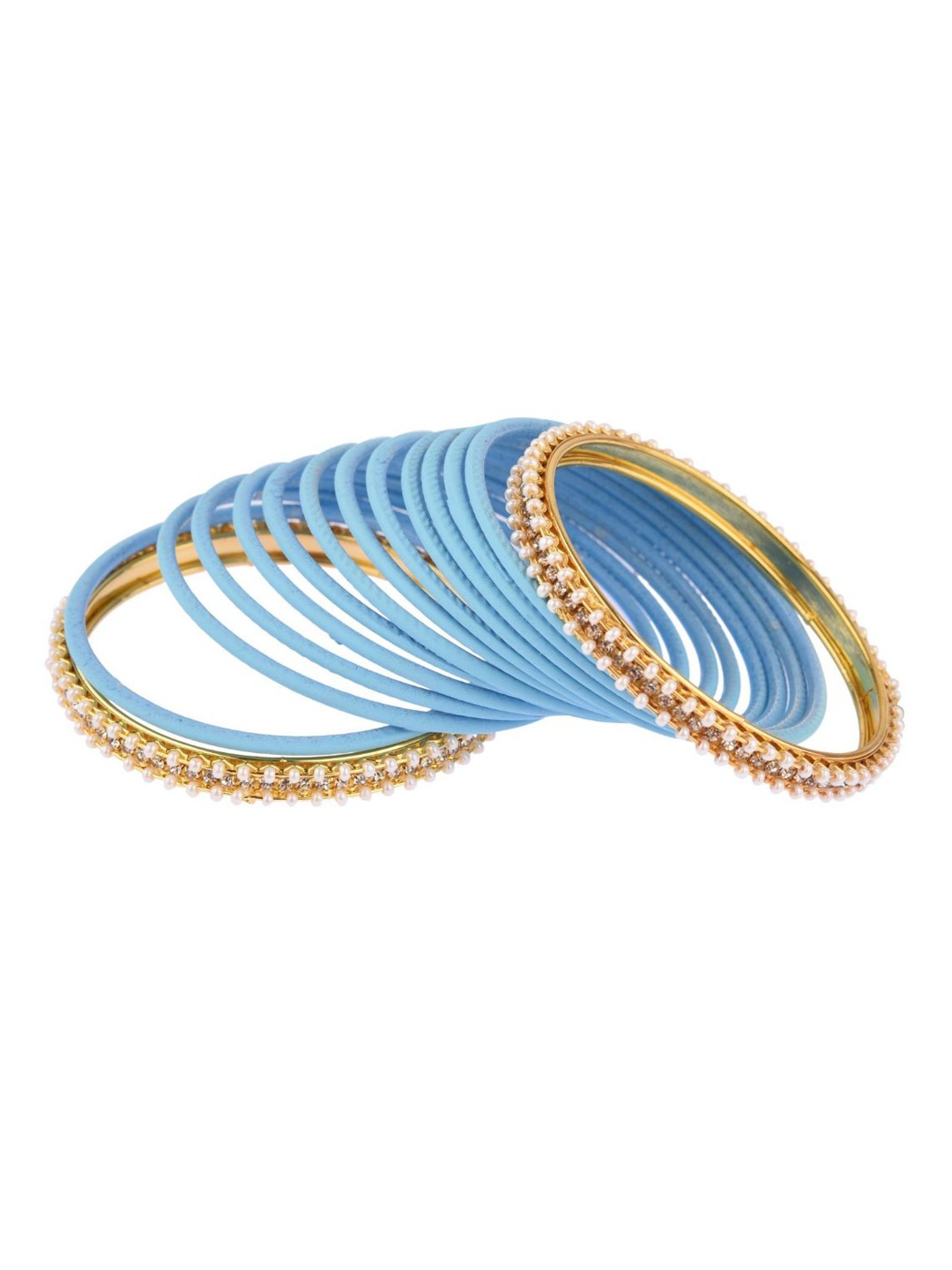 

Efulgenz Set Of 28 Gold-Plated Turquoise Blue Crystal-Studded Bangles