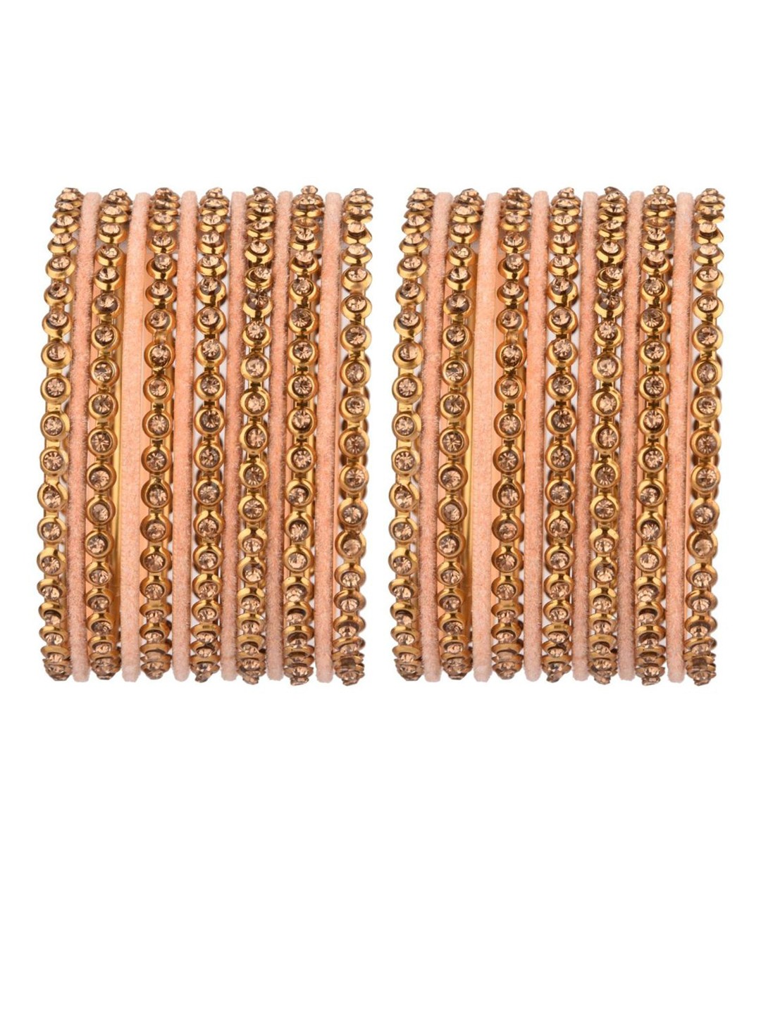 

Efulgenz Set of 26 Gold-Plated Peach-color Antique Designer Comtemporary Bangles