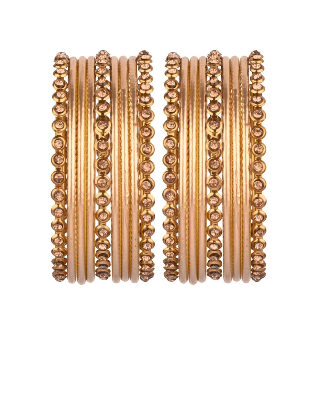 

Efulgenz Classic Fashion Indian Set Of 18 Metallic-Toned Crystal-Studded Bangles, Gold